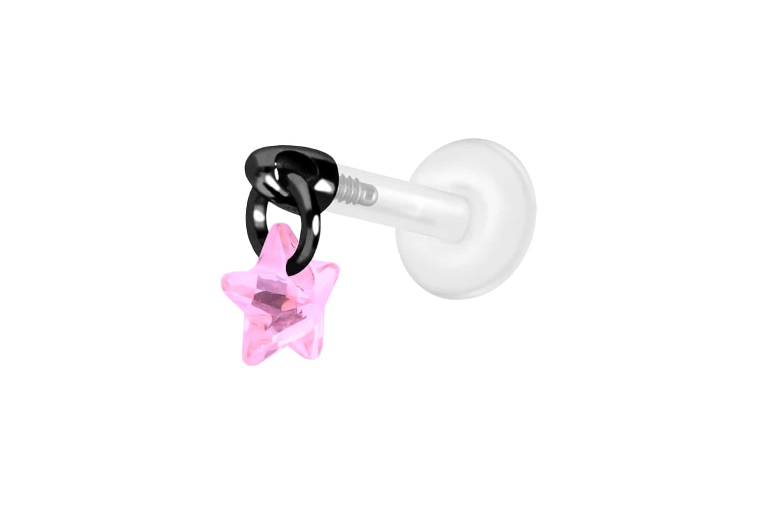 PTFE Labret Piercing mit Innengewinde + Titan-Aufsatz KRISTALLSTERN